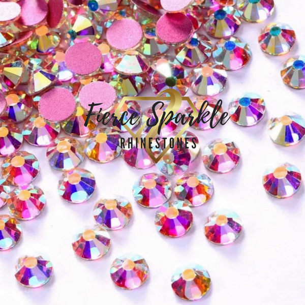 Glitz: Crystal AB Glass Rhinestones (PINK BACKING)